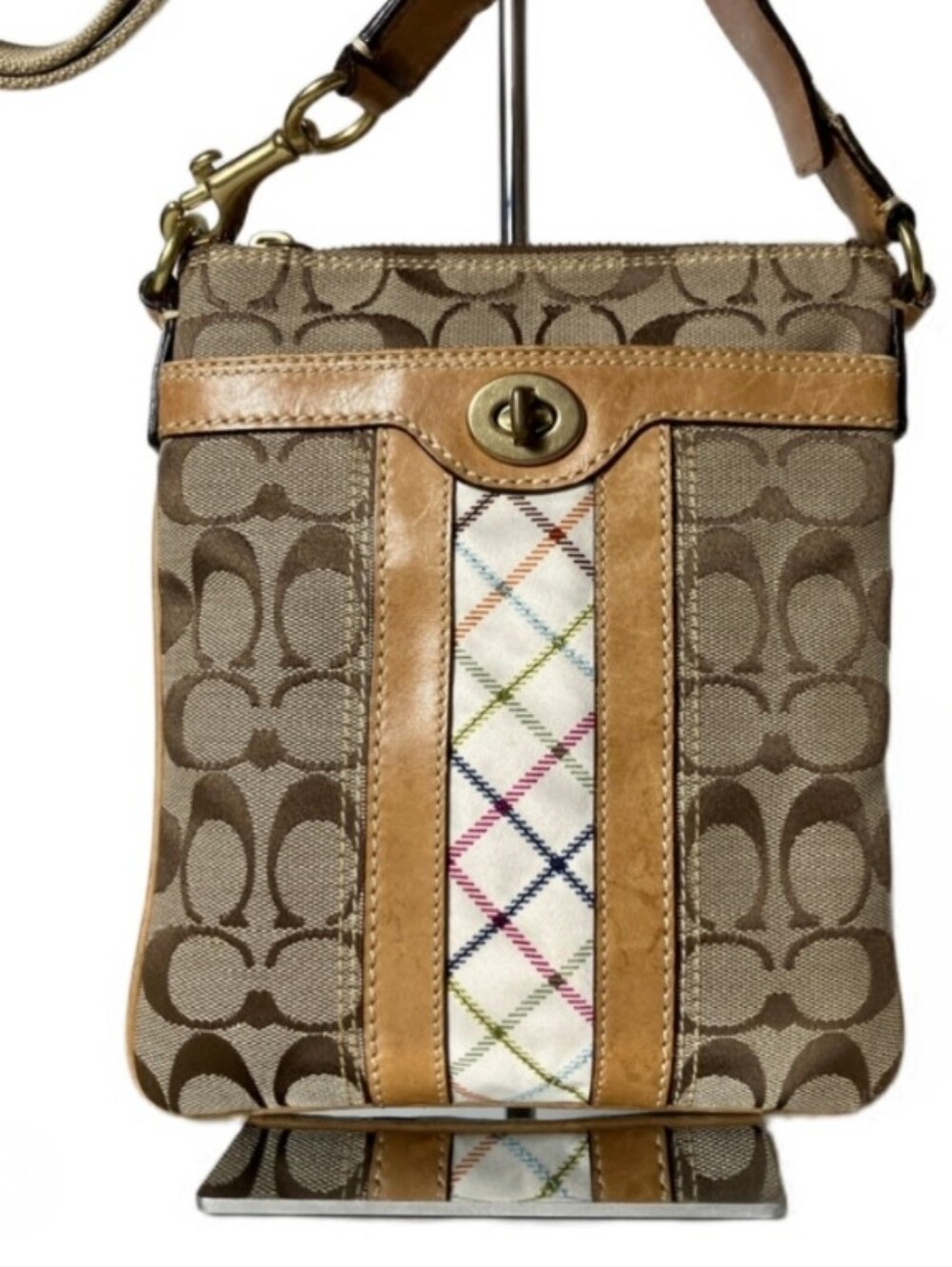 Vintage Coach Heritage Signature Stripe Tattersall Swingpack Crossbody F41646